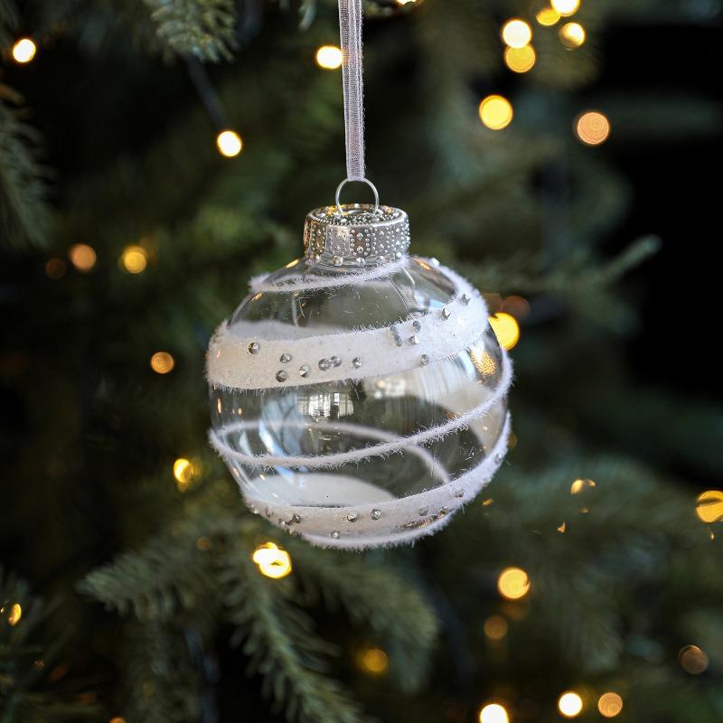 8CM plastic transparent ball Christmas ball striped sticky powder white pearl hanging ball Christmas tree decoration scene arrangement