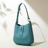 Women's Litchi Grain Genuine Leather Bucket Bag, Soft Minimalist Commute Handbag with Adjustable Strap, Shoulder, Crossbody & Underarm Bag