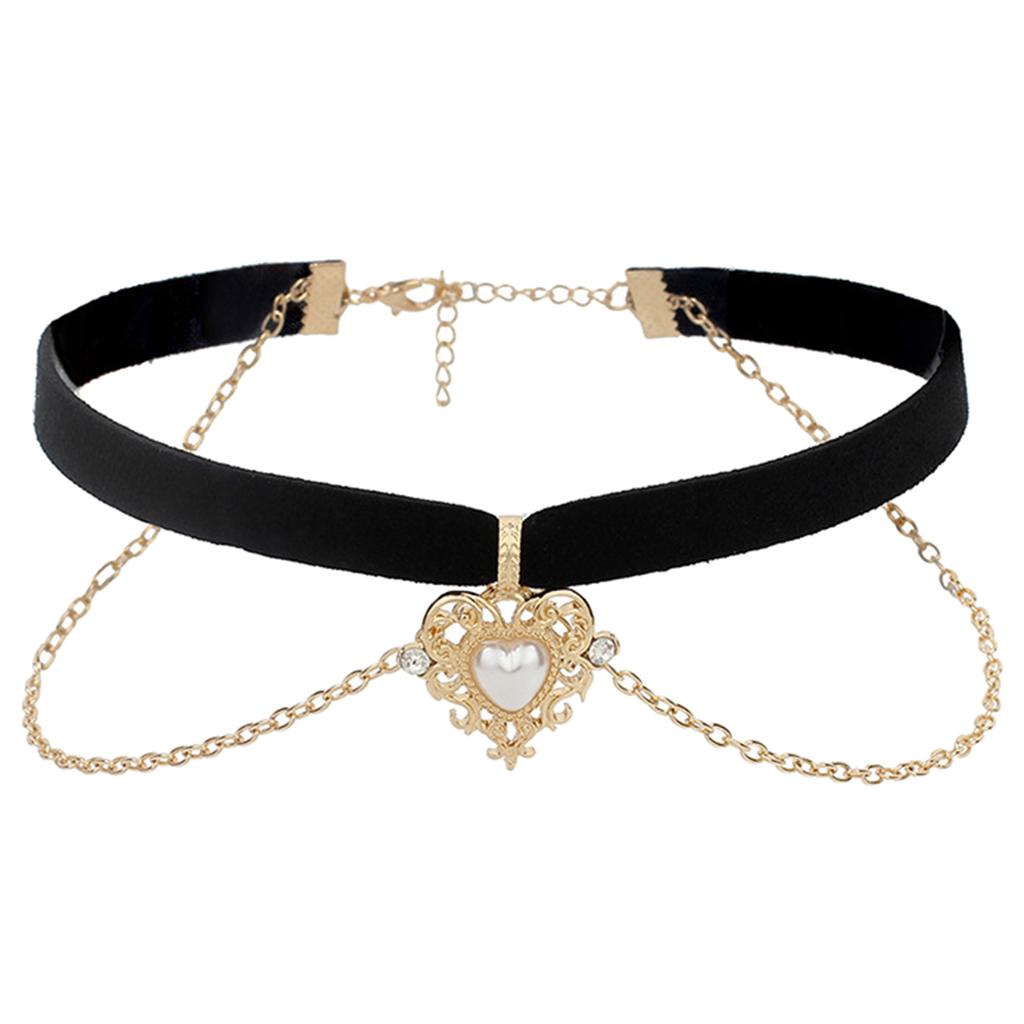 Gothic Heart Shape Pearl Pendant Chokers Necklace Punk Velvet Necklaces For Alternative Girl Women Mystical Jewelry