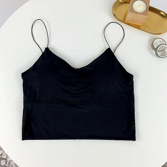 Women Bra Vest Seamless Padded Wireless Spaghetti Strap Full Cup Solid Color Summer Camis Tank Top