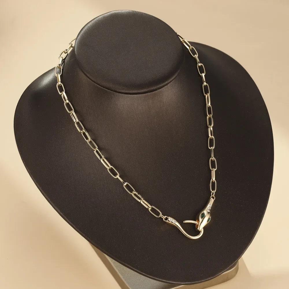 

Necklace For Women Vintage Design Snake Clavicle Chain Light Luxury Sweater Necklace Trendy Zircon Fashion Golden Snake Pendant
