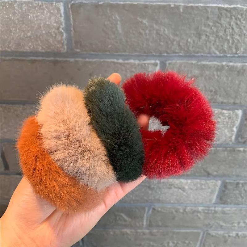 Soft Fluffy Plush Hair Scrunchies For Women Multi Colors No Tug Design For Daily Wear Party Styling
