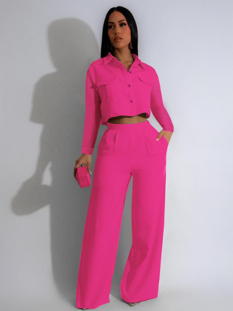 TW584 Women's Autumn Fashion Lapel Long Sleeve High Waist Wide Leg Pants Elegant Suit