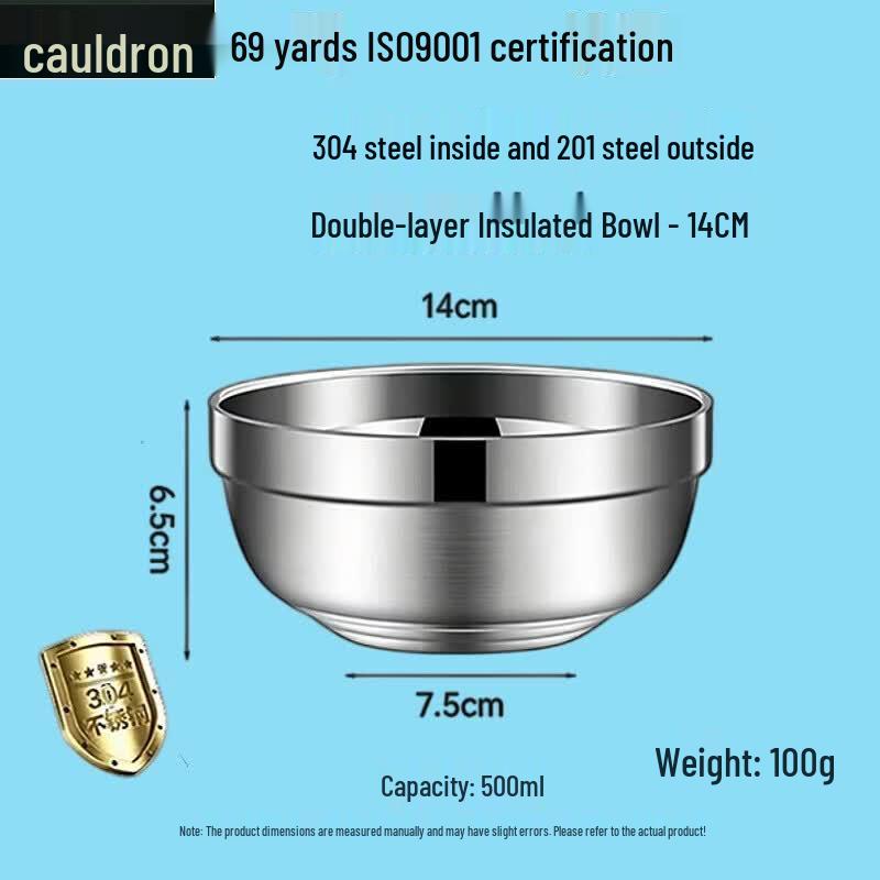 Fú ōu Premium Double-Wall 304 Stainless Steel Rice Bowl
