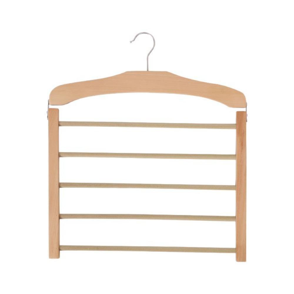 Premium Quality 5-layer Pants Hanger Wooden Flocking Tie Storage Rack Anti-slip Closet Organizer For Ties, Scarves & More