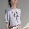 Pink streamer chiffon short-sleeved shirt women's summer thin Korean gentle and sweet foreign style drape niche Hong Kong style shirt