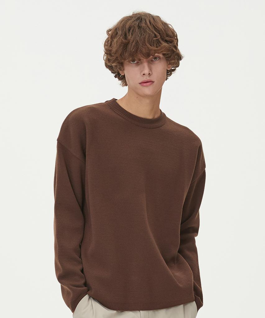BLOND9 Essential Round Knit Top_Brown