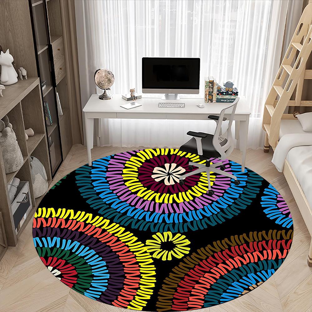 1pc Colorful Circular Pattern Carpet, Round Non Slip Durable Large Size Office Carpet, Suitable for Office