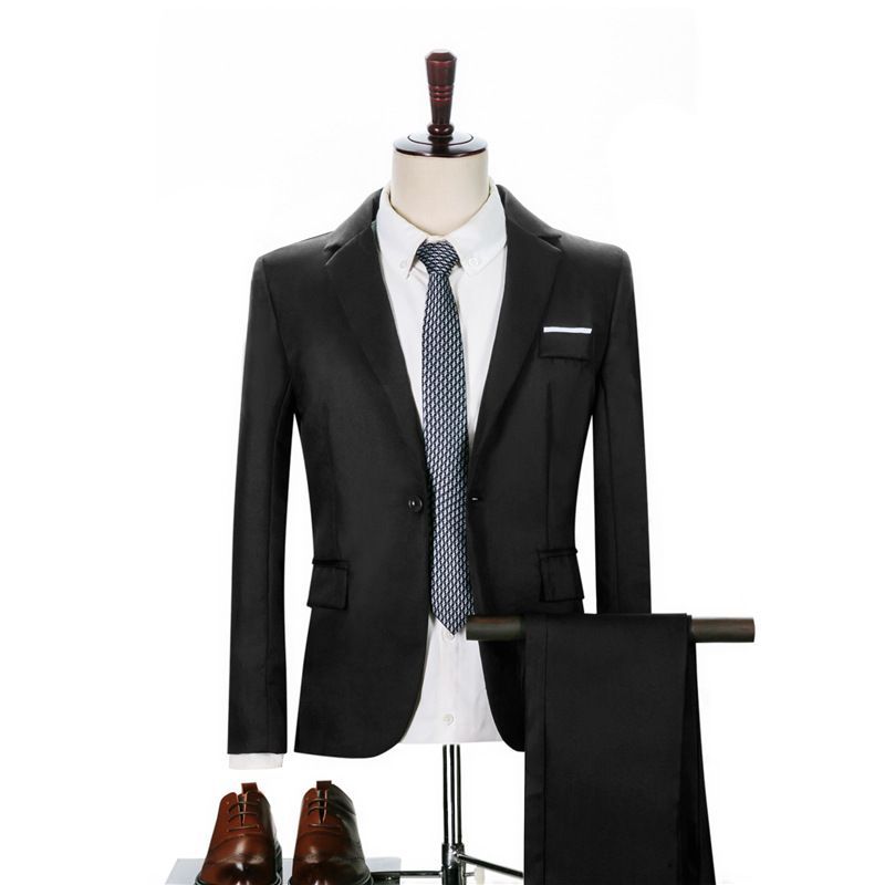 Мужской Мужской Модный Деловой Костюм Двойка Корейский Стиль Приталенный Костюм XXXL