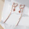 Trend Long Tassel Dangle Earrings For Women Fashion  Rose Gold Color With Red Natural Zircon Fine Daily Jewelry