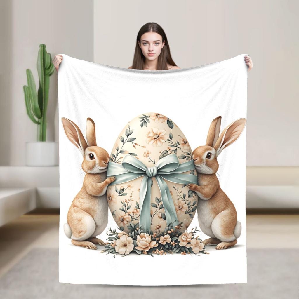 Easter Bunny Floral Patter Blanket Warm Cozy  Throw Blanket Winter Adults Child Living Room Travel Bedspread