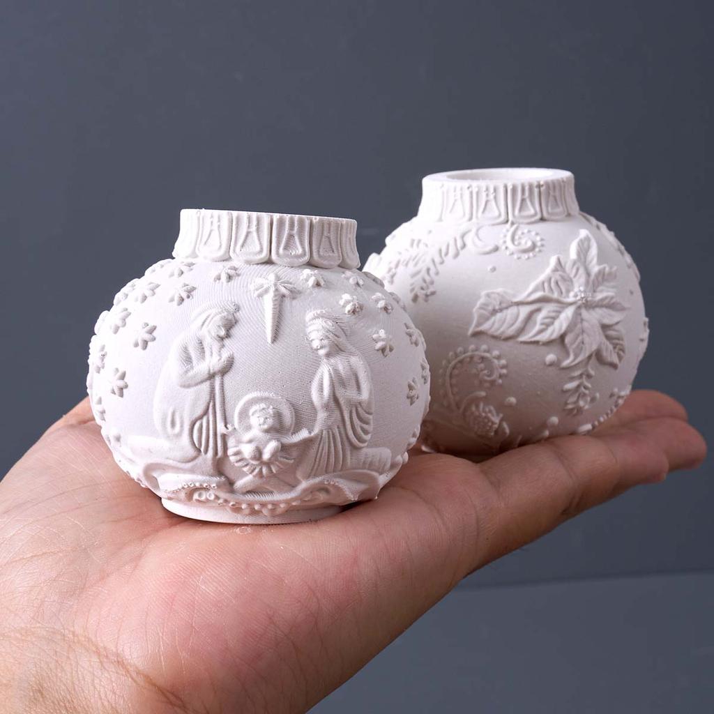 3D Christmas Ball Candlestick Silicone Mold DIY Embossed Lantern Snowflake Flower Candle Holder Plaster Resin Craft Making Molds