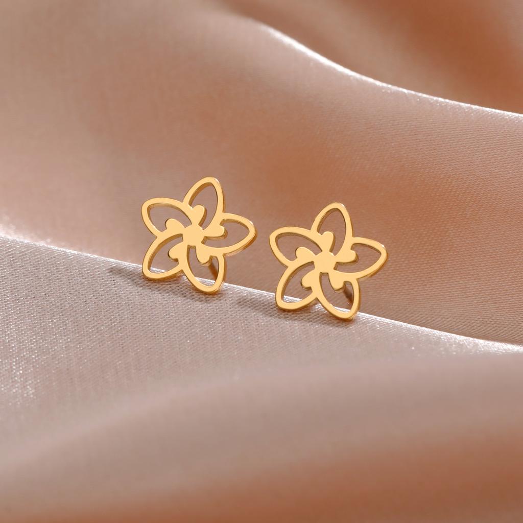 Kpop Flower Stud Earring Stainless Steel Mini Ear Studs for Women Trendy Floral Jewelry Wedding Gift