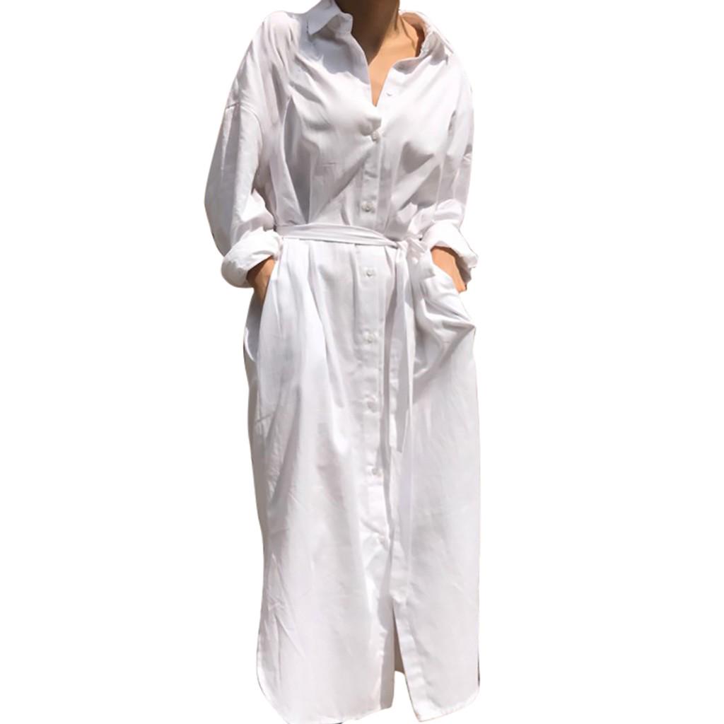 

(SU)Женское платье с отворотом и длинным рукавом, свободное платье цвета повязки