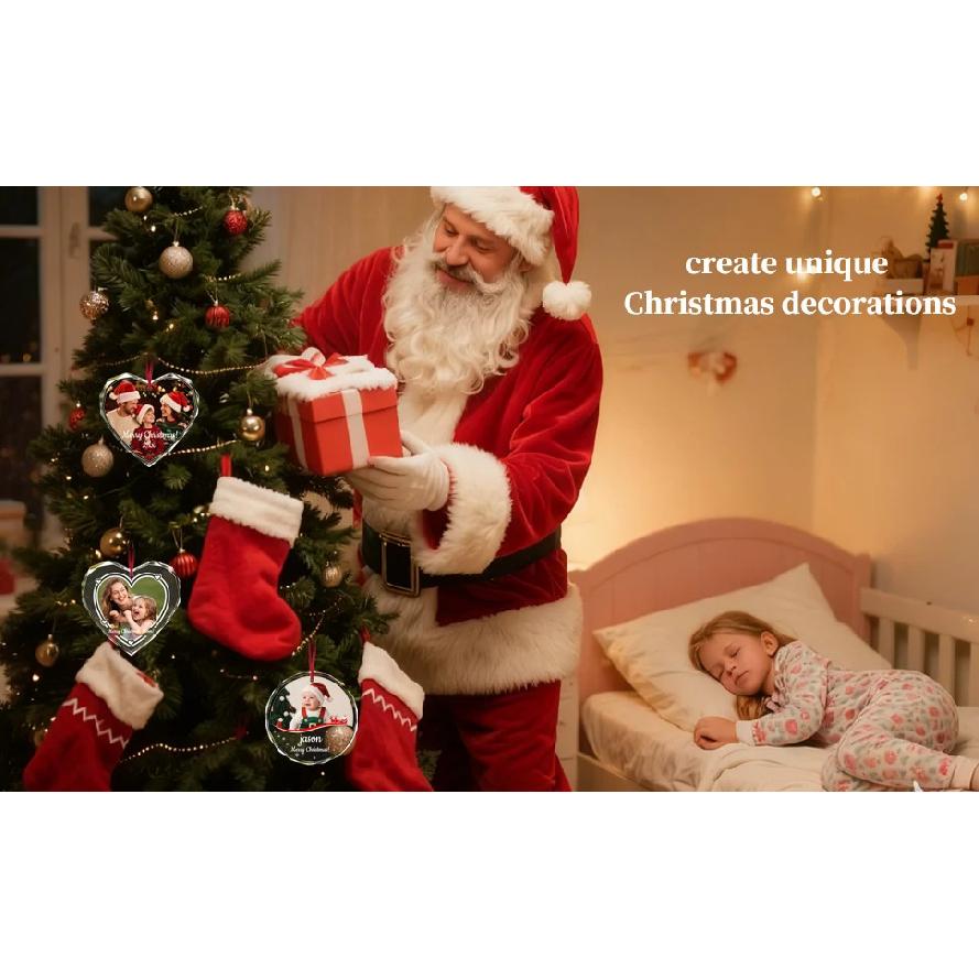 Personalised Crystal Christmas Ornament with Photo, Custom Gift for Family Couples Parents, Unique Keepsake, Xmas Tree Home Deco