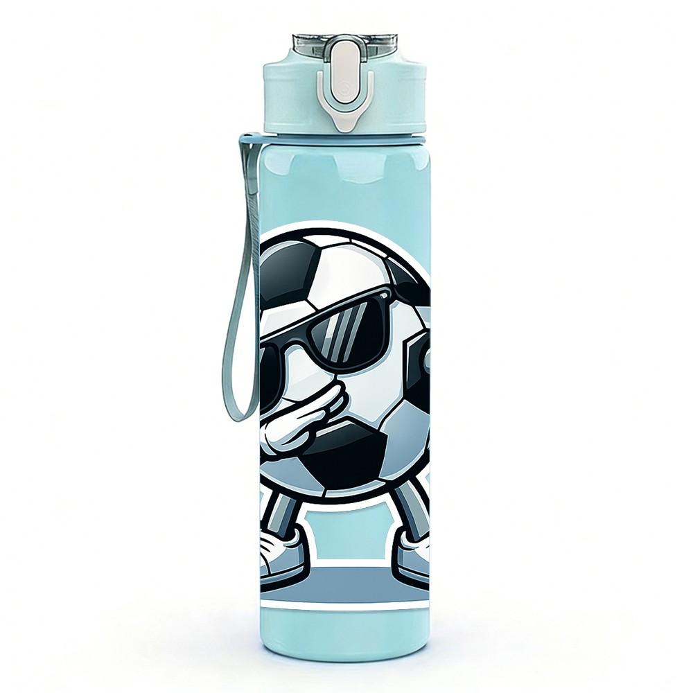 1PC Soccer Ball Cartoon Character Print 750ml Color Plastic Sports Water Bottle Leakproof Flip Straw Lid Suitable for Sports Office Home Use