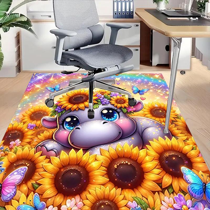 

1PC Sunflower Hippo Non-Slip Floor carpet, suitable for Office, bedroomand playrooms. It can also be used as a sofa footrest cover-T58 60cm by 90cm