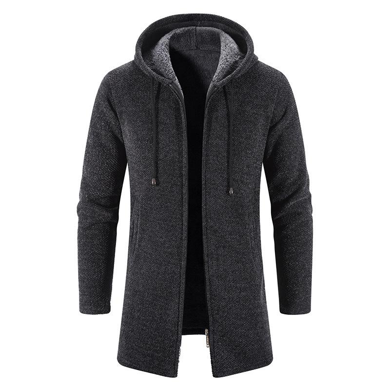 Cardigan da uomo taglia forte autunnale e invernale con cappuccio e zip, imbottito e ispessito, maglia a maniche lunghe
