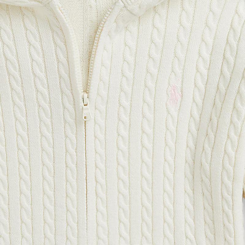 Polo Ralph Lauren Sweater FW24 Solid Color Cable Knit Hooded Zip Long Sleeve Knit Top Kids Sweaters Warm-White CWPOSWEG6820470-100