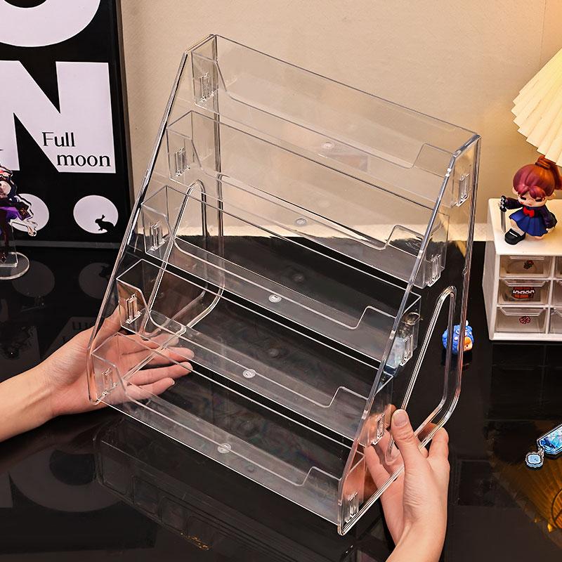 1pc stepped acrylic badge display rack, transparent desktop storage rack suitable for anime bars cards jewelry accessories