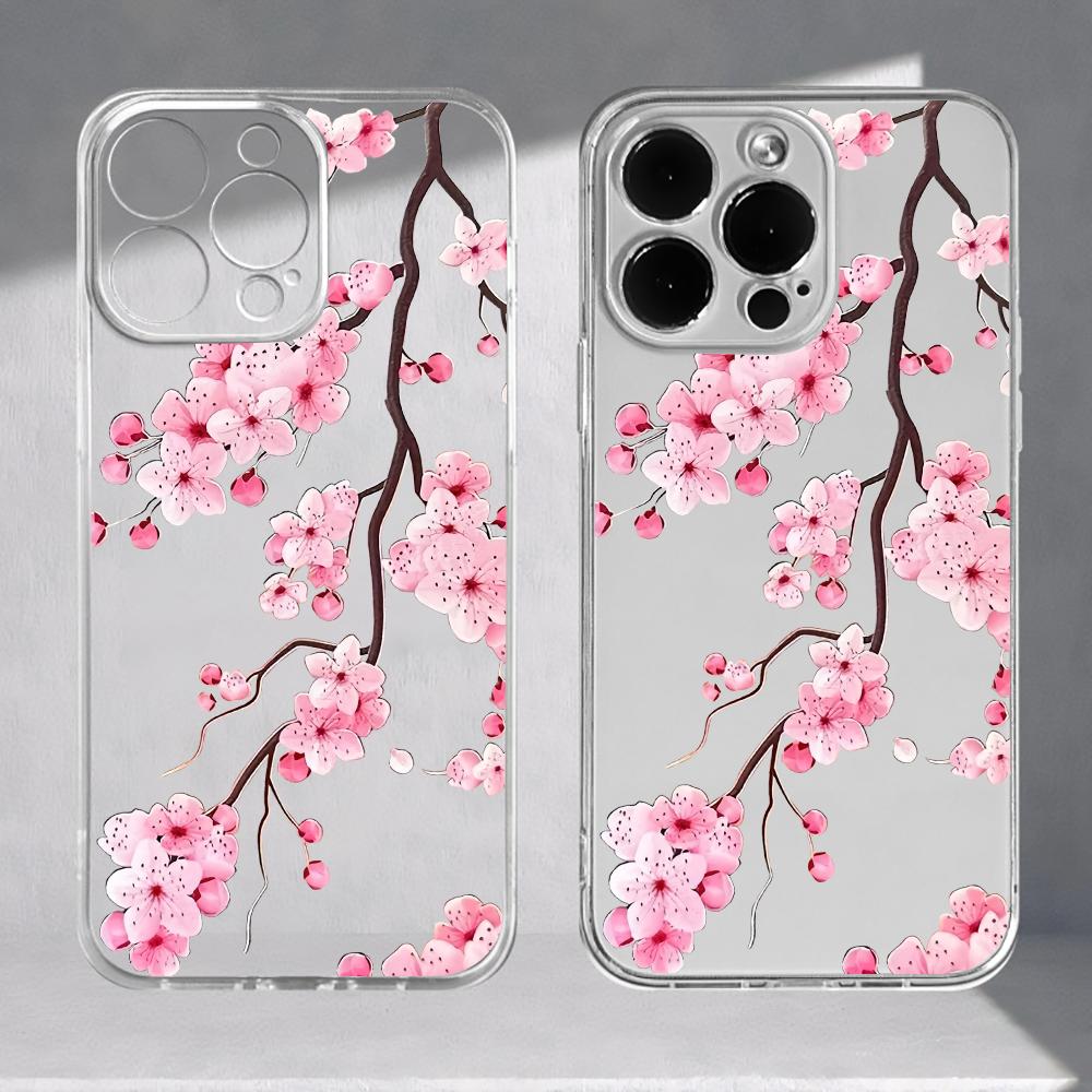 Pink Cherry Blossoms Phone Case For IPhone 17 16 15 Pro 14 13 12 11 Pro Max 15 Plus 16e 17air Silicone Soft Clear Cases Shell