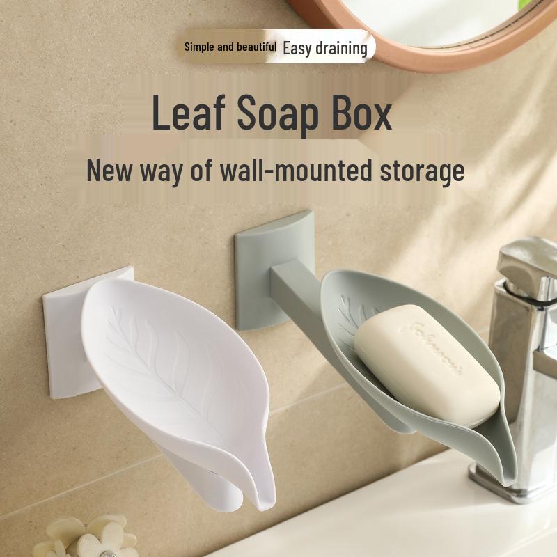 Punch-Free Wall-Mounted Leaf Soap Dish - Non-Accumulating, Draining Design for Bathroom & Laundry
