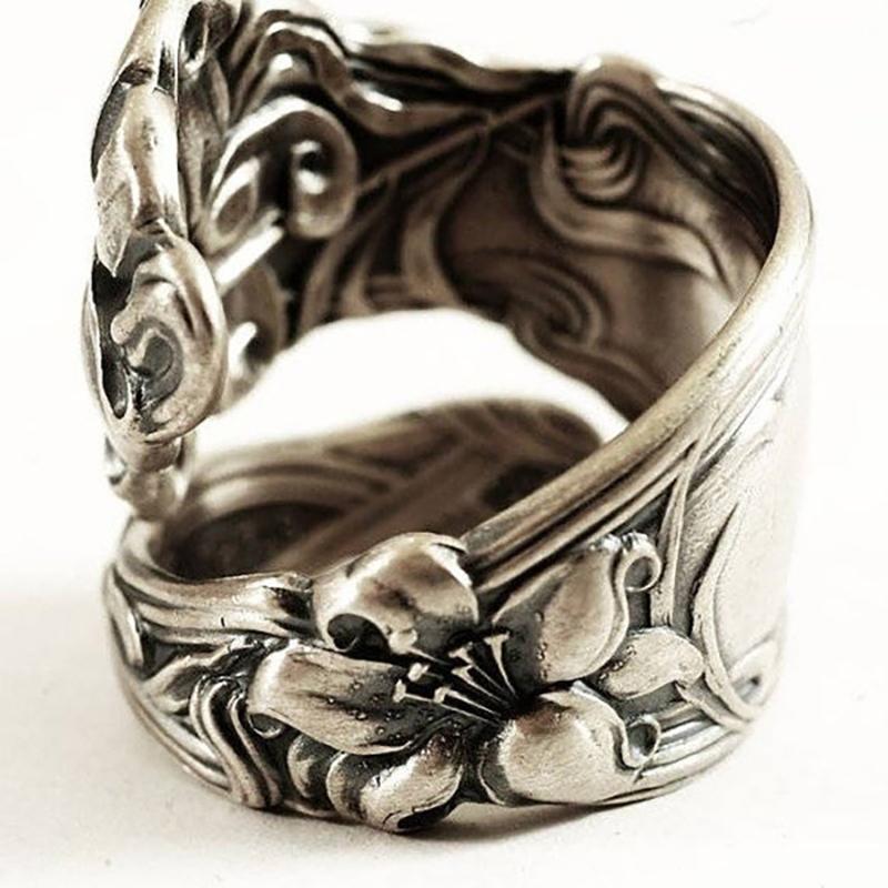 Retro Lotus Flower Ring For Men Women Silver Color Punk Gothic Adjustable Ring Vintage Handmade Unisex Jewelry Accessories Gift