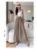 Women's Summer 2024 High-Waist Drape Pants Skirt - Ice Silk & Cotton-Linen Blend with Elastic Waist and Straps
