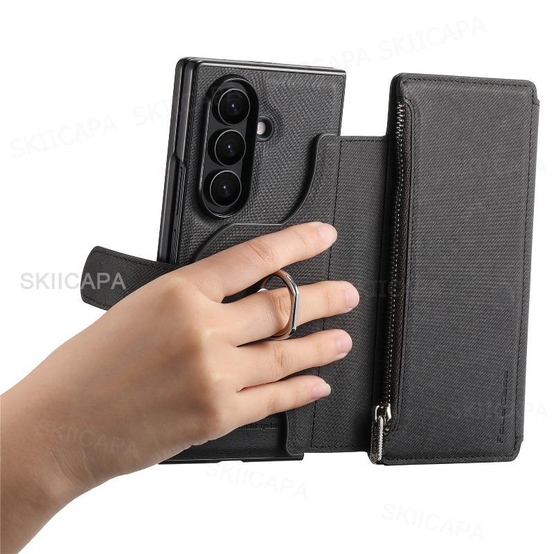 Zipper Wallet Magnetic Cover for Samsung Z Fold 8 7 Fold6 Fold5 Fold4 Fold3 Magsafe 2 in 1 Flip Leather Stand Holder Phone Bag