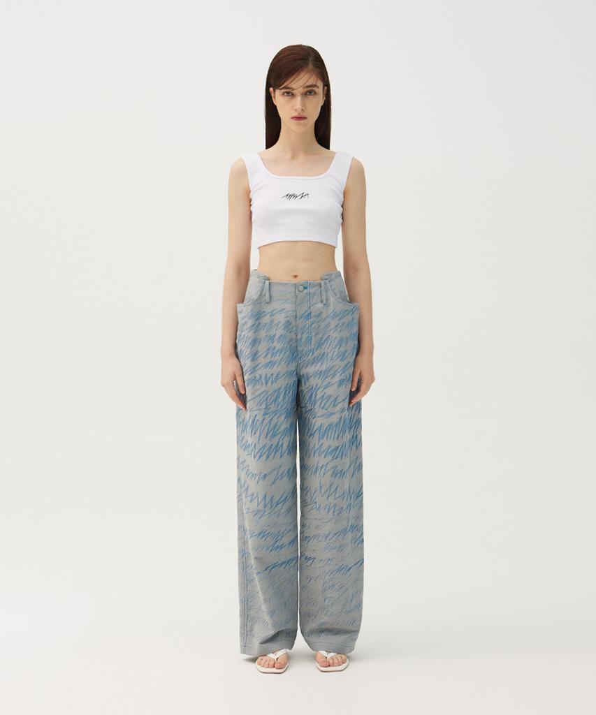 Meuameu Denim Stitch Tuck Pants