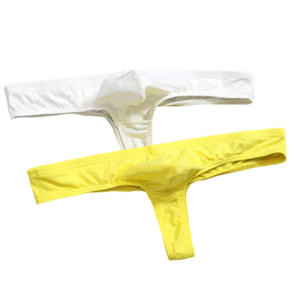 Men Sexy Thong Solid Color T-String Three-Point U Convex Bag Briefs Low-rise Elastic Breathable Panties