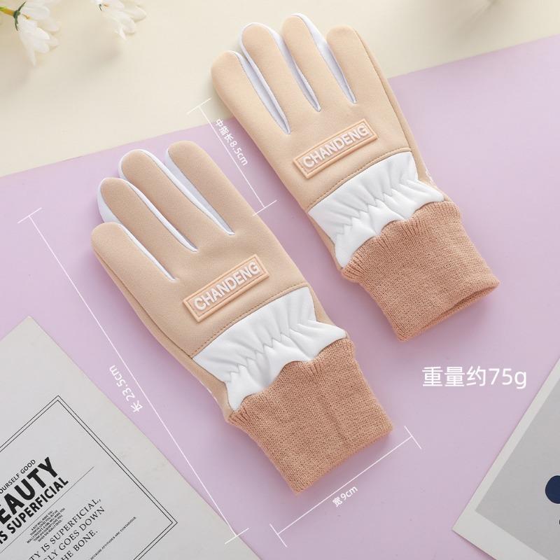 Fleece gloves women's autumn and winter warm cycling cold driving cute waterproof winter outdoor warm gloves