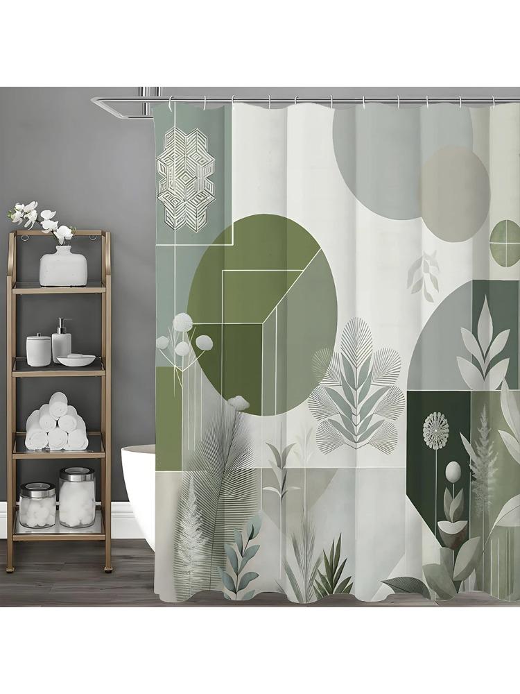 

Modern Geometric Round Leaf Minimalist Shower Curtain, Bathroom Decorative Shower Curtain, Waterproof Shower Curtain with Hooks W90xH180cm