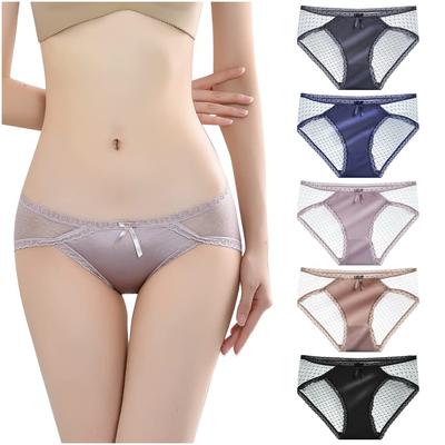 Satin Shiny Lace Regular Shorts Standard Ribbon Full Back Sexy Lingerie Underwear Panties Lucky Bag Set 5 Color [TUOTISI] Women's 5-Piece (LL, Sets)