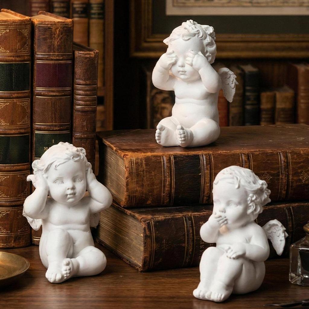 Angel Statue Resin Sculpture Decoration Retro Nordic Style Desktop Ornament for Living Room