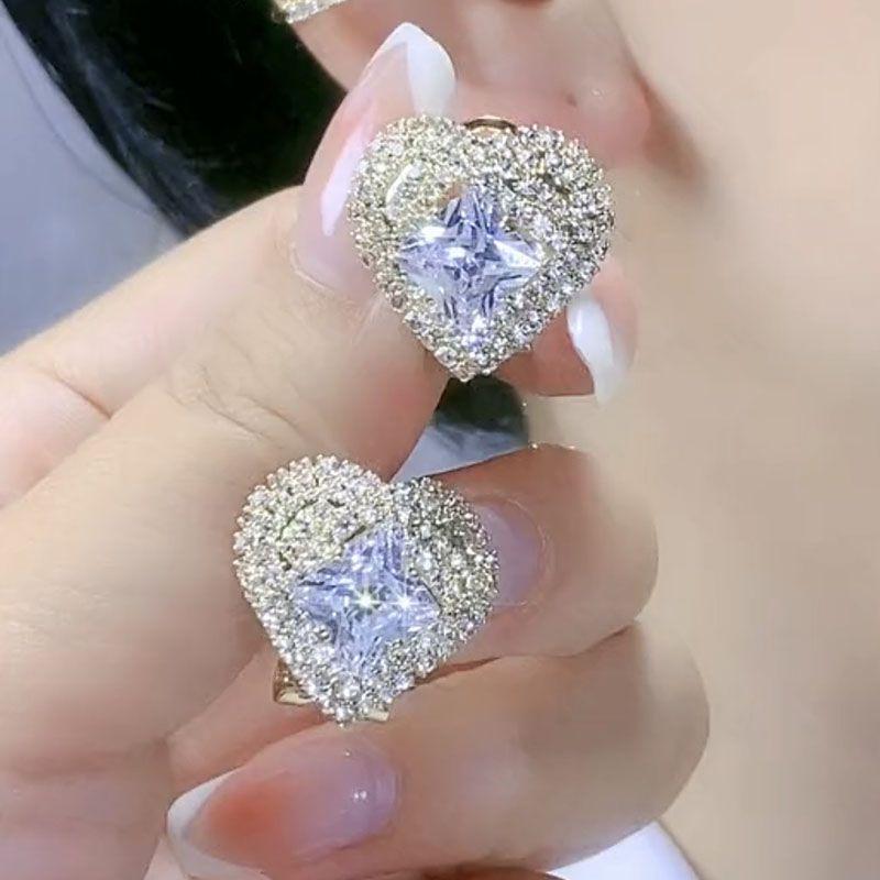 

Sterling Silver Needle Micro Inlaid Zircon Love Heart Earrings Elegant Fashion Exaggerating Earrings 2025 New Arrival Tide Big Ear Stud Eardrops Gold