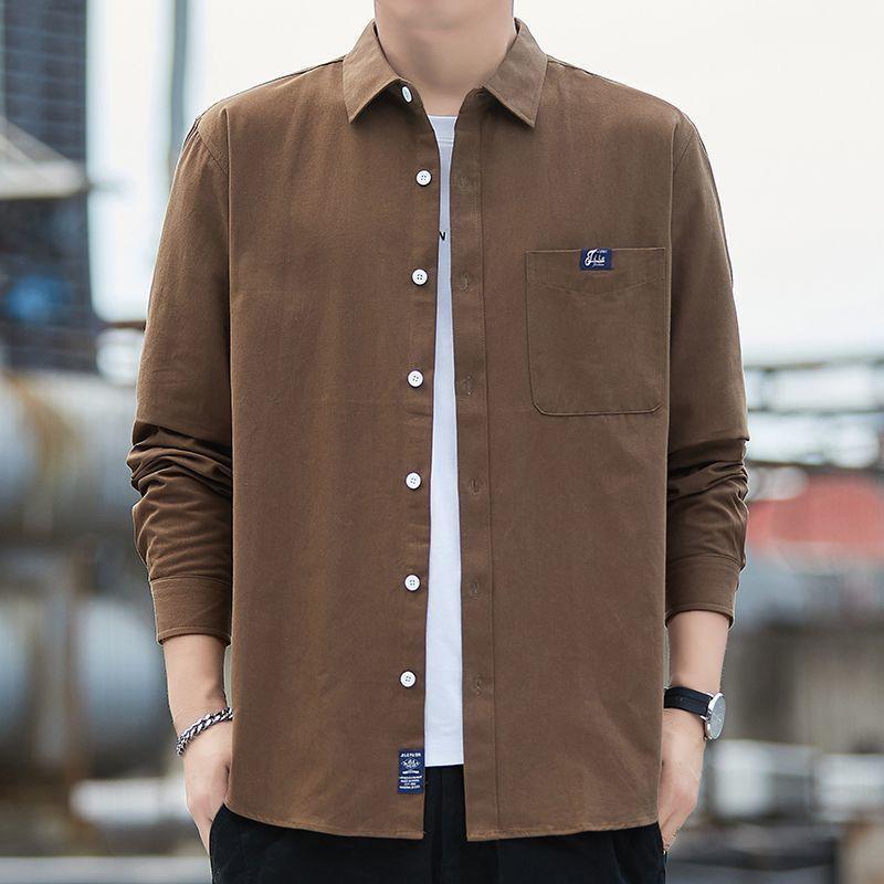 Pure Cotton Men's Long-sleeved Shirt Spring Autumn New Tops Versatile Men's Washed Fabric Thickened Shirts