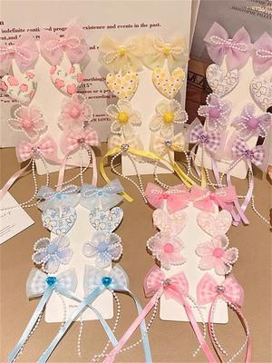 1 Women's Spring New Light Color Mesh Pearl Flower Love Bow Long Streamer Hairpin Hair Accessories