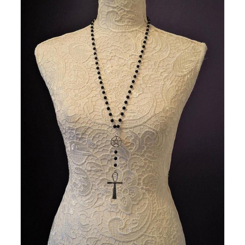 Egirl Jewelry Cool Black Beads Cross Star Pendant Necklace DIY Fashion Choker Y2K Necklace for Women Punk Accessory