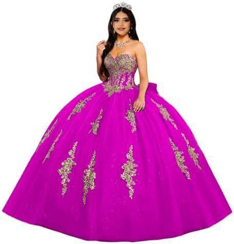 Gold Lace Applique Adult Dress Fluffy Strapless Tube Top Tulle Ball Dress Glitter Princess Dress Dress