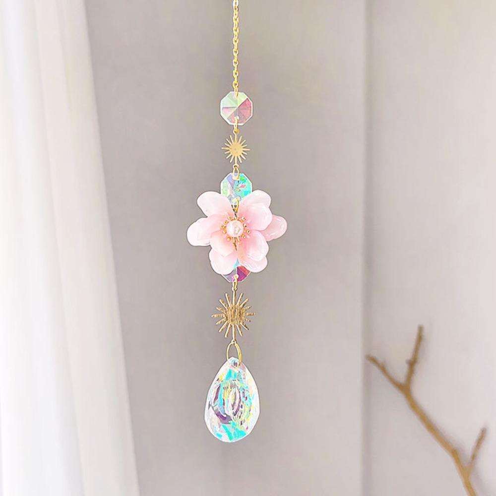 Crysta Pendant Flower Wind Chimes Flower Garden Light-collecting Ornament Holiday Decoration Gifts Sun Catcher Wind Chime