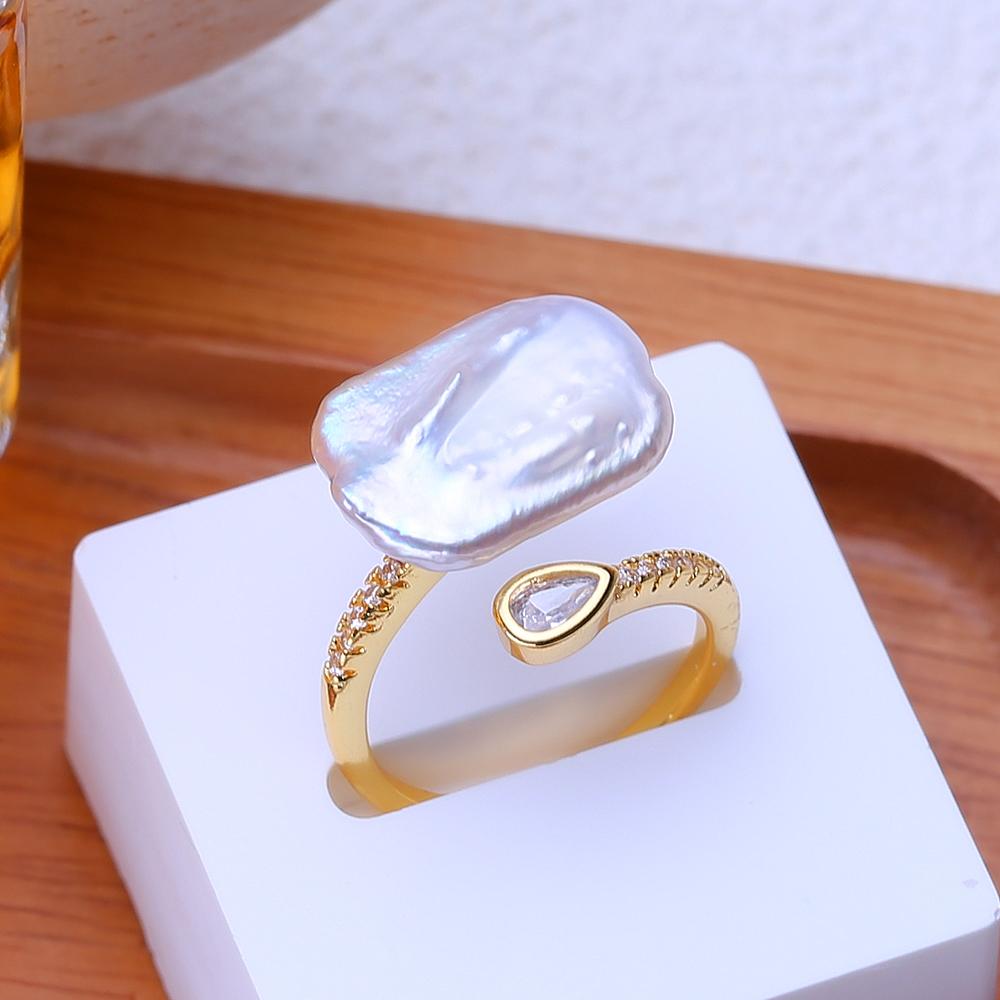 LSOOYH Natural Freshwater Big Baroque Pearl Rings For Women Classic Gold Silver Color Wedding Ring Anniversary Birthday Gifts