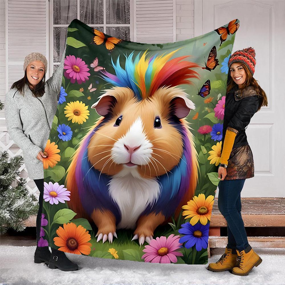 1pc Guinea Pig Outdoor Flannel Blanket , Machine Washable Perfect Gift for Birthday , Holiday Travel Accessory , Durable Material