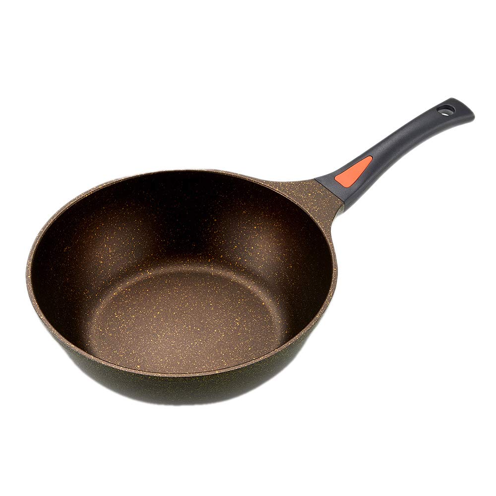 iMedia Frying Induction Gold Marbled Kitchen Gold Brown Marble-Coated Pan, 26cm, Deep, Compatible, Marble, Finish, Stir-fry Pan, Utensils, Cookware,