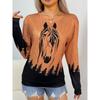 Damen neues Mode lässiges Rundhals gestreift bedrucktes Langarm-T-Shirt