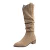Vintage Brown Mouth Pile Medium Boots Women's Shoes Spring Autumn Winter Pointed Western Cowboy Boots