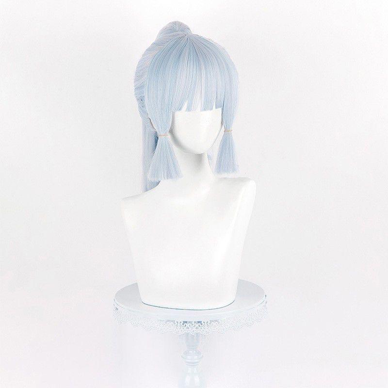 Anime Cosplay Wig, Kamisato Ayaka Light Blue High Ponytail High-Temperature Fiber Synthetic Hairpiece