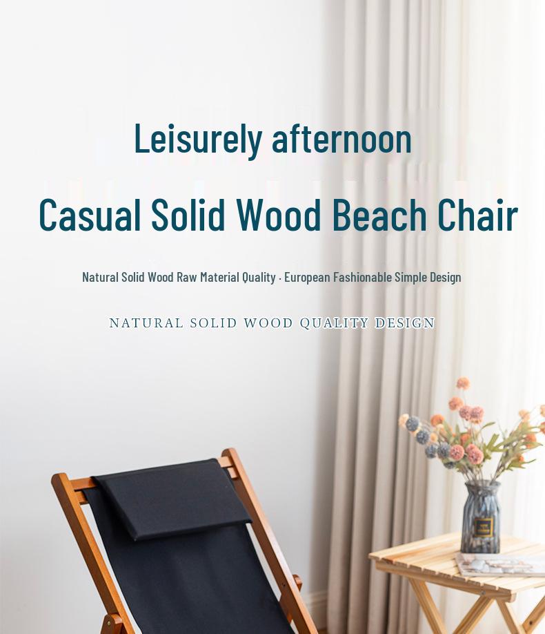 Solid Wood Outdoor Folding Recliner Beach Chair with Canvas for Adults