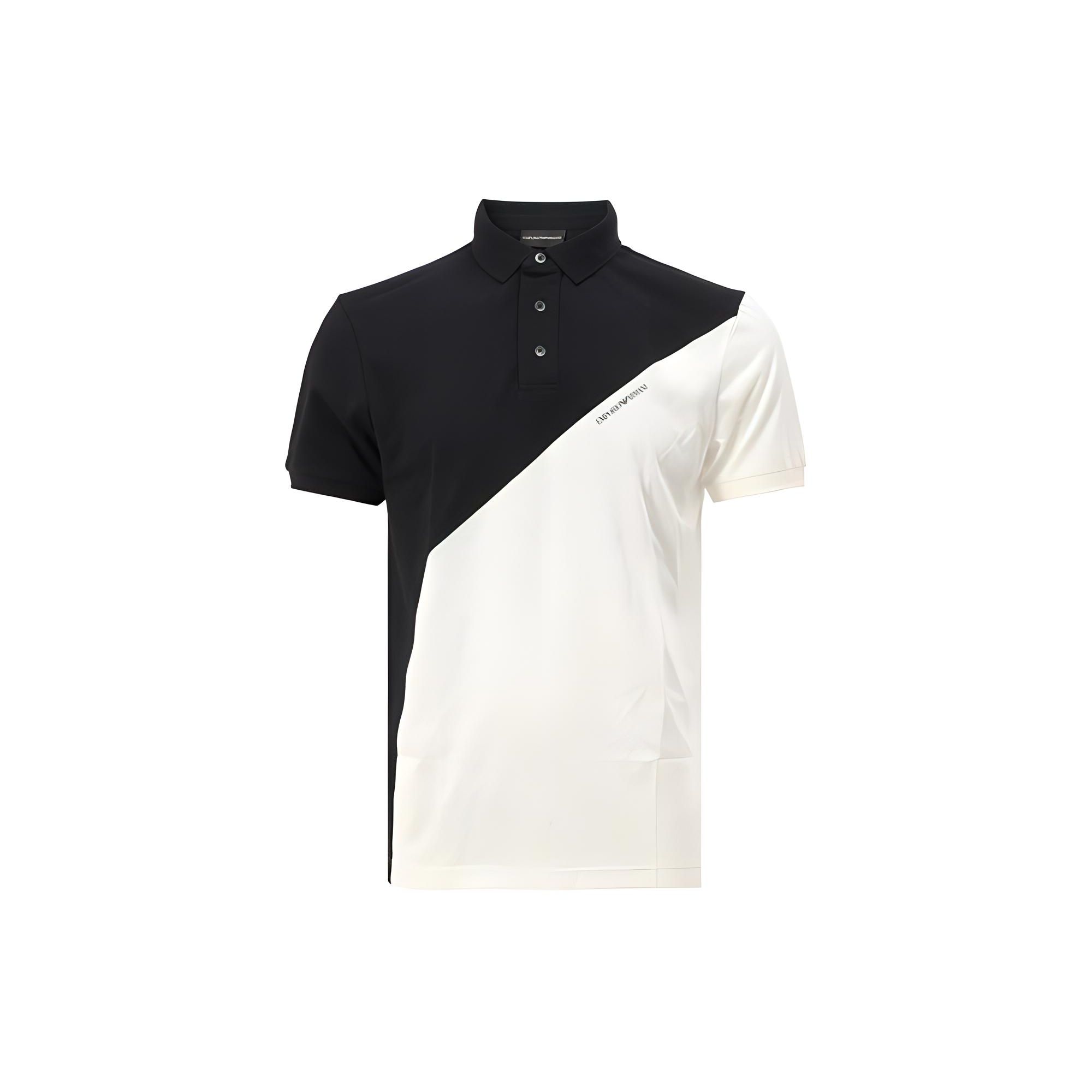 Emporio Armani Kleurblok Letterprint Korte Mouw Poloshirt Heren tops Zwart Wit 3L1FAW-1JBWZ-F986 XXL