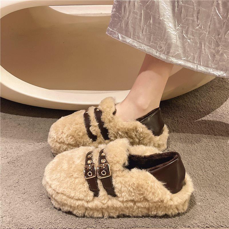 

Cotton shoes Mao Mao shoes Mary Jane autumn and winter French super fire outside a pedal children 2025 new Doudou sole wear thick 40 абрикосовый